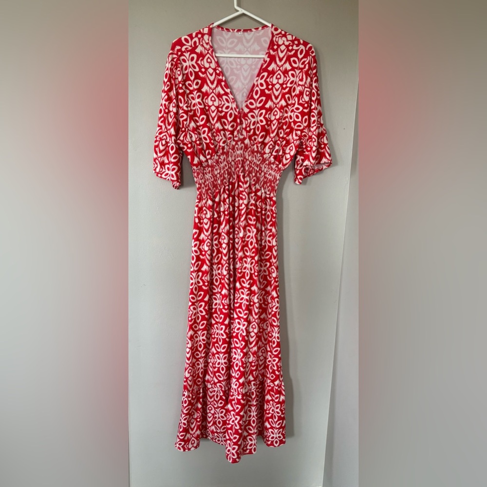 Red and White Floral Women’s Dress